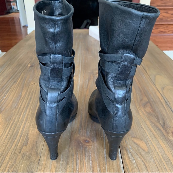 SOLD Stuart Weitzman | Black Leather Elastic-Strap Boot - Picture 6 of 15
